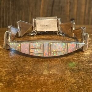 Native American Donald Douglas Bracelet Sterling Silver & Inlayed Opal 6.25 Inch